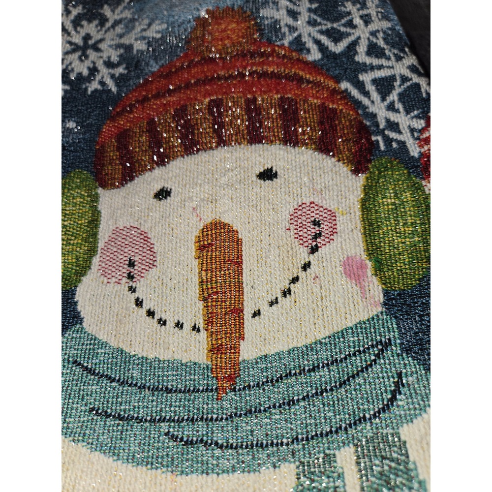 Holiday Snowman Woven Tapestry Table Runner Metallic Sparkle Christmas 63x 12 - Picture 7 of 8